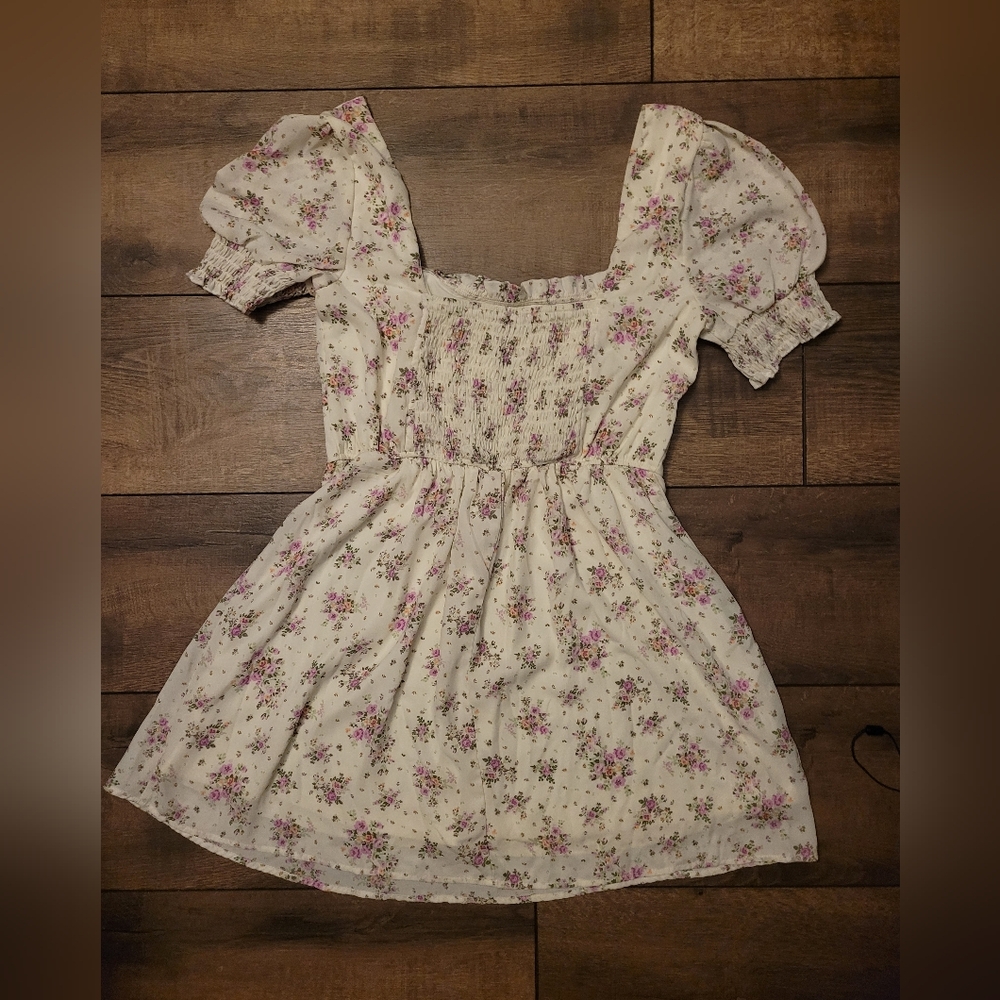 Babydoll Mini Dress Medium Fairy Cream Floral Romantic Enchanting Flowy Cottage - Picture 2 of 5